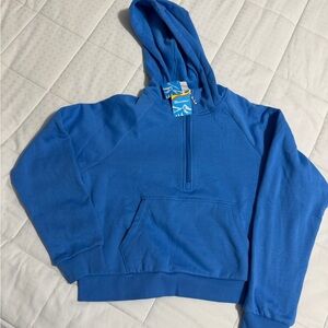 MagcoMsen Blue Half-Zip Crop Hoodie Size M